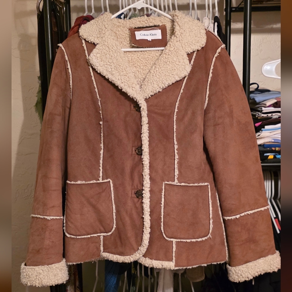 Calvin Klein Women's Tan Teddy Sherpa western Jacket